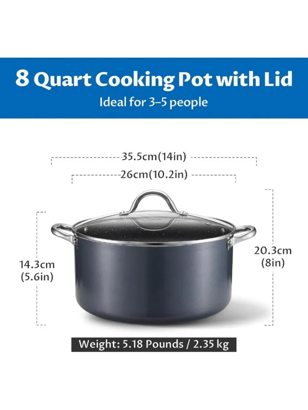 8 Quart Nonstick Stock Pot with Lid - Induction & All Stove Compatible, Oven